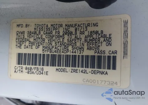 2013 Toyota Corolla Le из США, поврежденный, VIN 5YFBU4EE4DP144137